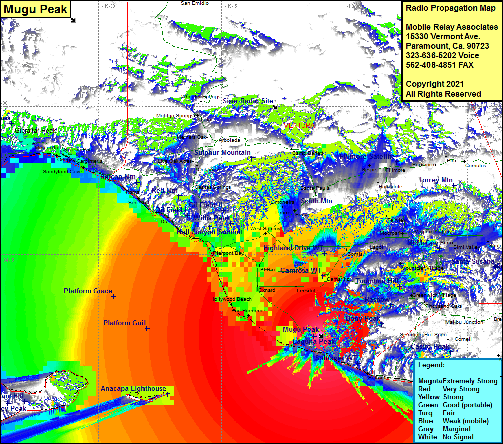 heat map radio coverage Mugu Peak